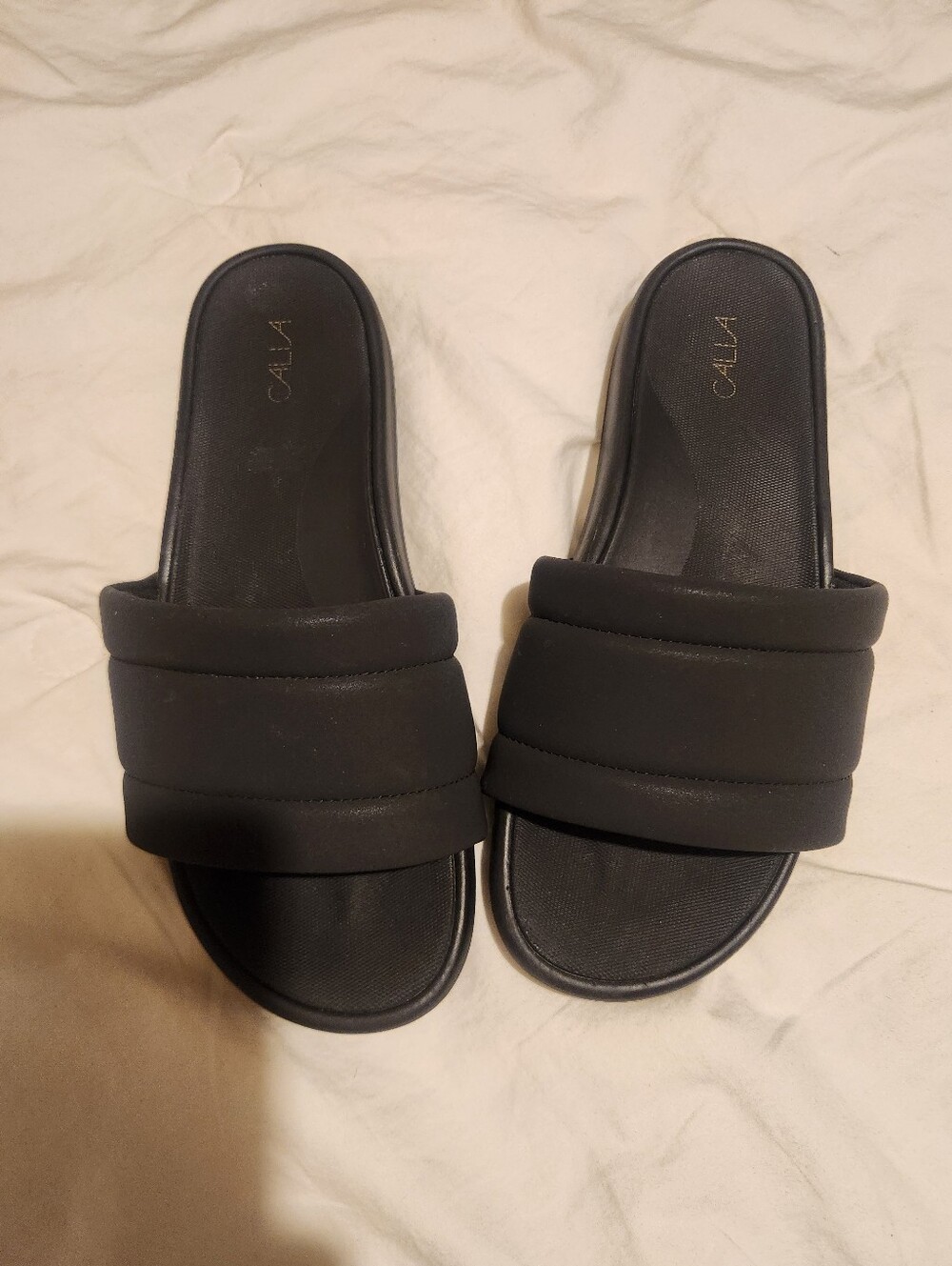 Calia Black Sole Form Padded Slide Sandals - Women Sz 9